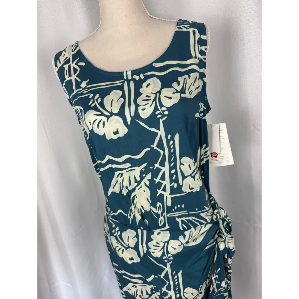 Hawaiian Wrap Dress Teal White Floral Tropical Rayon Medium - Picture 2 of 8